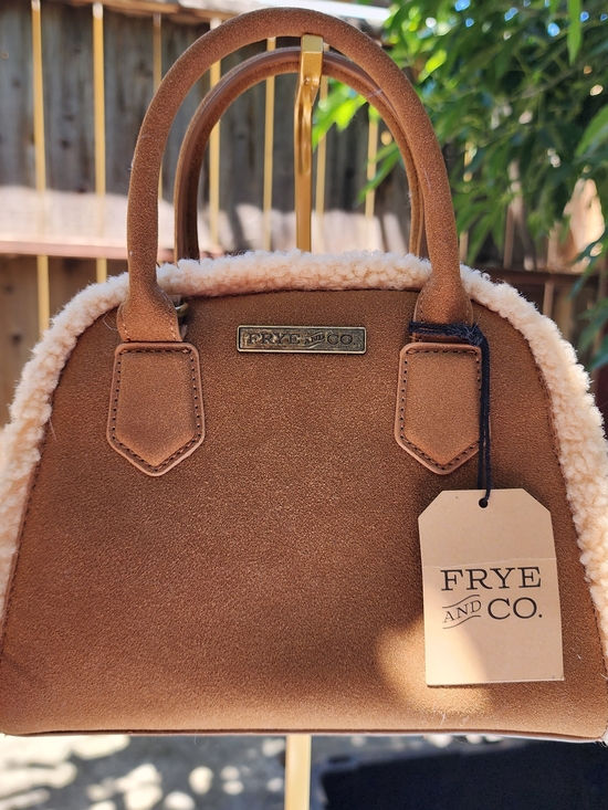 FRYE AND CO. Handbags - Frye and Co Core Satchel Bag Cognac Brown Faux Suede Sherpa Trim NWT